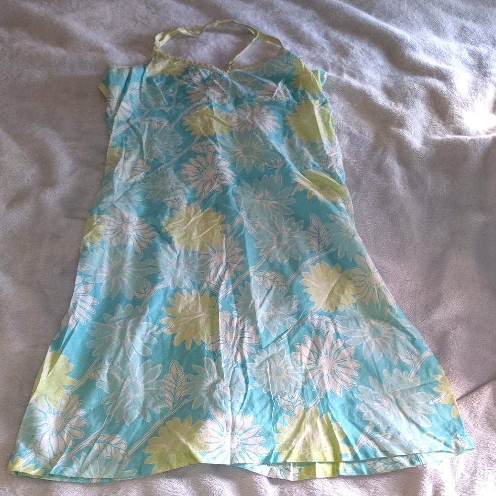 Lily Pulitzer Floral Halter Dress in Blue and Green
